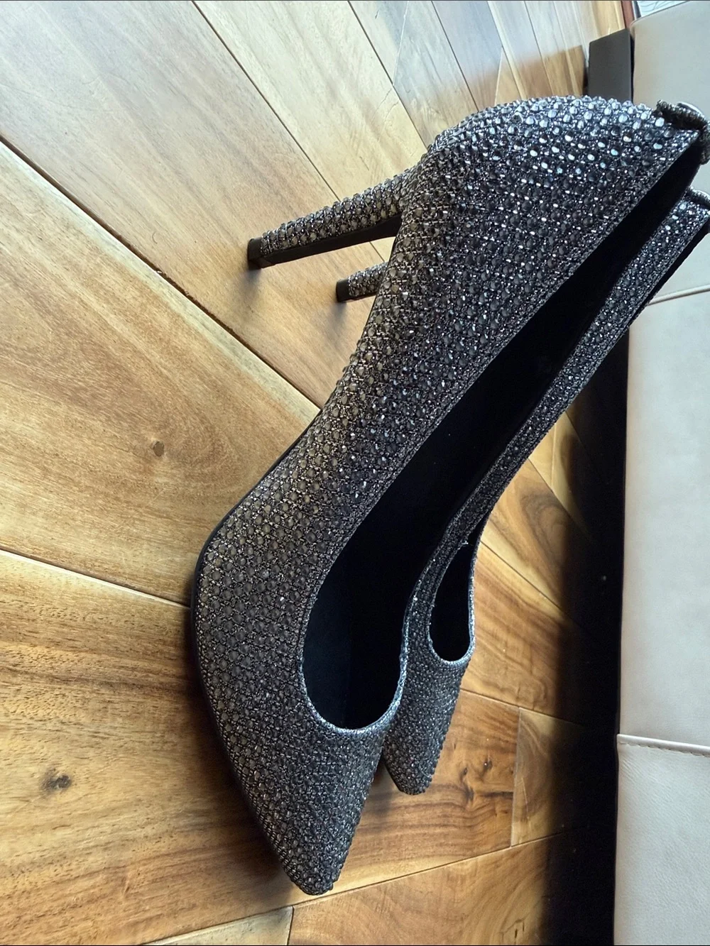 Sparkling Black Rhinestone Pointed Toe Pumps